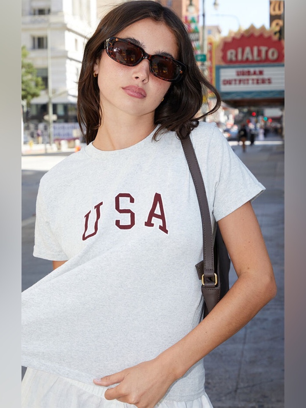 Brandy Melville Gray Tee with Maroon USA Graphic
